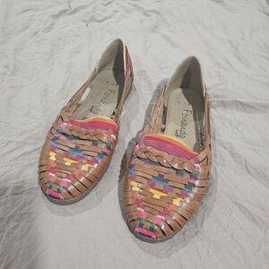 Brown Multicolor Woven Flats